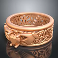 Rose Gold Claddagh Ring With Carved Heart Hand Design And Filigree Patterns