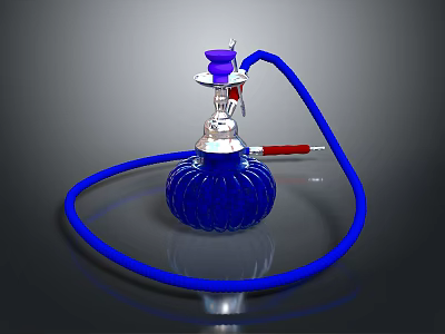 Woman Using Blue Glass Hookah With Purple Top And Long Flexible Hose 3d model