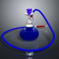 Woman Using Blue Glass Hookah With Purple Top And Long Flexible Hose