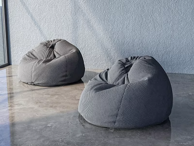 Two Gray Bean Bag Chairs In Modern Interior With Smooth Floor And Wall 3d model