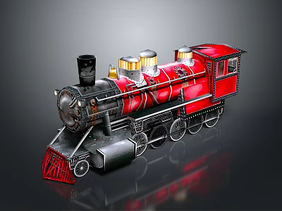 Vintage Red Steam Train Model With Black Chimney And Gold Accents 3d model