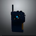Portable Dark Blue Handheld Communication Device With Antenna Knob Buttons And Orange Accents