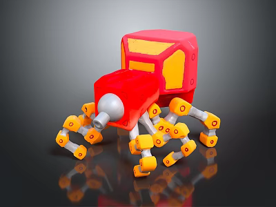 Mechanical Robot Spider Design With Red Yellow Body And Orange Legs 3d model