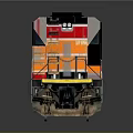 Black and Orange Train Locomotive Model With Detailed Structure On Gray Background