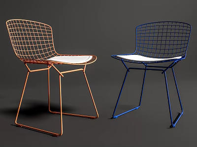 Modern Leisure Chair featuring Metal Frame Wire Mesh Design and White Cushion in Orange Blue 3d model