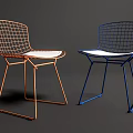 Modern Leisure Chair featuring Metal Frame Wire Mesh Design and White Cushion in Orange Blue