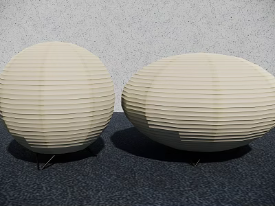 Two White Lantern Shaped Decorative Lights Placed On Dark Floor Against Light Colored Wall 3d model