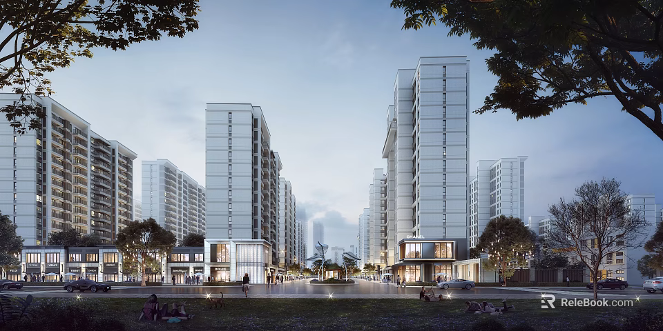 Aerial Planning of Modern High Rise Residential Area With Greenery Streets and Public Spaces 3d model 