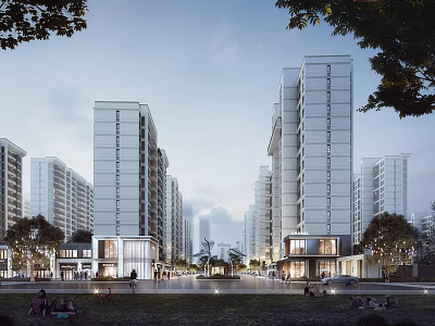 Aerial Planning of Modern High Rise Residential Area With Greenery Streets and Public Spaces 3d model