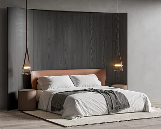Modern Bedroom Bedside Background Wall Bedside Cabinet Small Chandelier 3d model