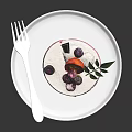 Pink cream cake with fresh peach blueberries on white plate and silver fork
