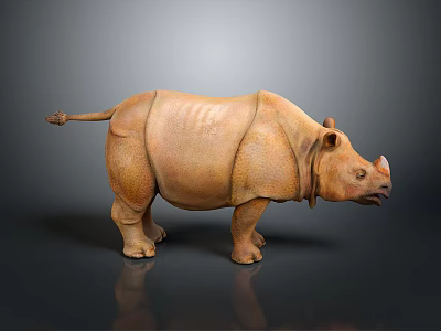 Realistic Brown 3D Rhinoceros Model With Textured Skin Standing On Gray Background 3d model