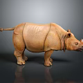 Realistic Brown 3D Rhinoceros Model With Textured Skin Standing On Gray Background