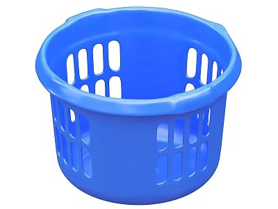 Practical Blue Plastic Round Perforated Storage Basket For Daily Household Use 3d model