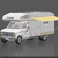 White Camper Van with Yellow Awning Roof Rack and Side Windows