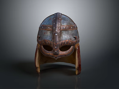 Ancient Viking Style Metal Helmet Weapon With Decorative Rivets And Historical Design 3d model