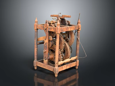 Vintage Wooden Mechanical Device With Gears Frame And Manual Operation Design 3d model