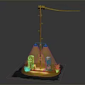Vintage Gas Pumps With Illuminated Lights Beside Utility Pole On Grass Base
