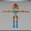 Hedgehog Inspired Robot Character With Red Head Orange Arms And Blue Mechanical Body Design