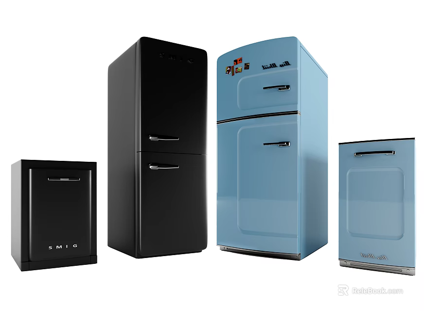 Black and Blue Refrigerators and Freezers with Various Designs for Home Use 3d model 