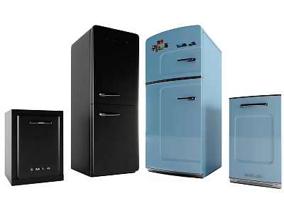 Black and Blue Refrigerators and Freezers with Various Designs for Home Use 3d model