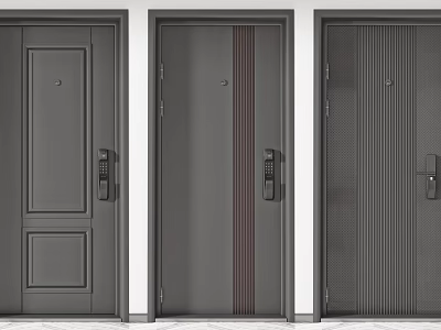 Modern Security Doors With Three Different Panel Designs And Steel Construction 3d model