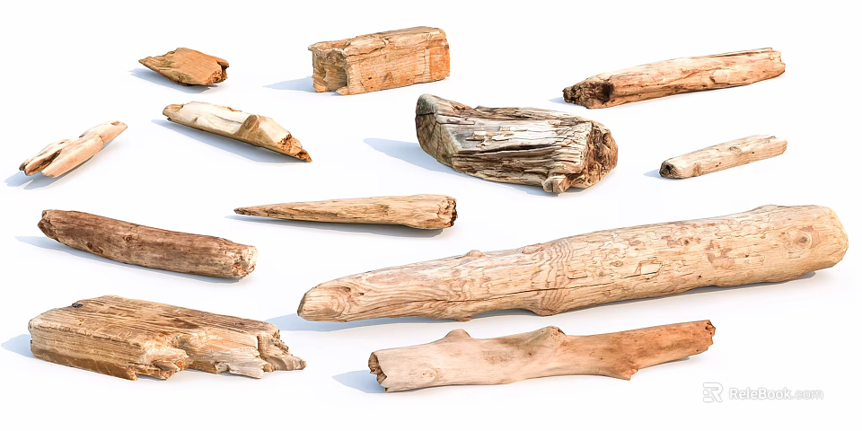 Natural Stone And Wood Decorative Pieces With Various Shapes And Textures 3d model 