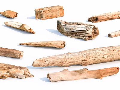 Natural Stone And Wood Decorative Pieces With Various Shapes And Textures 3d model
