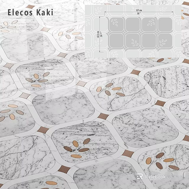 Marble Tiles With Geometric Pattern And Leaf Design For Interior Decoration 3d model 