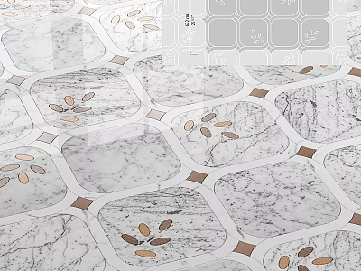 Marble Tiles With Geometric Pattern And Leaf Design For Interior Decoration 3d model