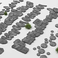 Natural Stone Stepping Path With Small Green Plants In Garden Landscaping