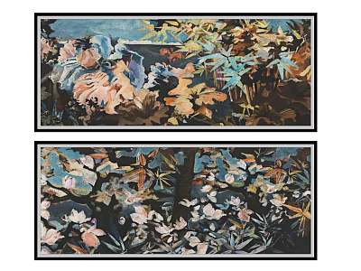Set Of Two Botanical Floral Wall Art With Vibrant Colors And Frames 3d model