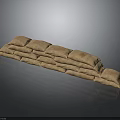 Brown Sandbags Stacked In Pyramid Formation For Barrier On Reflective Dark Background