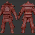 Detailed Sci Fi Character Wearing Red Blue Protective Suit With Backpack Armor Front Back Views 3d model