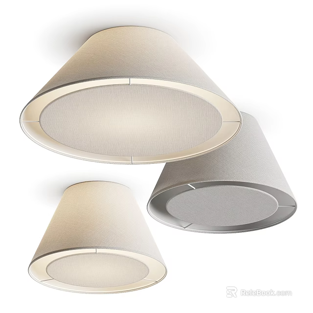 Modern Ceiling Lights With Light Colored Fabric Shades And Conical Design 3d model