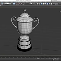 Silver Decorative Two Handled Award Trophy With Top Ornament And Engraved Base On Gray Surface 3d model