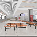 Spacious Clean Dining Hall Interior With Tables Chairs And Food Counters