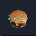 Delicious Juicy Hamburger with Sesame Seed Bun Fresh Lettuce Red Onion Tomato and Melted Cheese