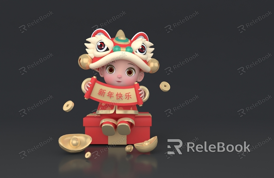 Children's Lion Awakening Children's Lion Awakening Hat Children's New Year Children's New Year Children's Spring Festival Children's New Year Characters model