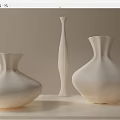 Three White Textured Vases Displayed On Light Colored Countertop With Beige Background 3d model