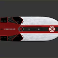 Red And White Striped Wakeboard With Carbon Fiber Texture And Logo Design