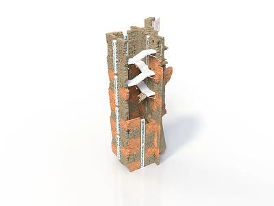 Building Wall Section View With Bricks Steel Reinforcement And Structural Layers 3d model