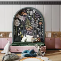 Modern Pink Wooden Wardrobe With Drawers And Floral Decor In Kids Bedroom