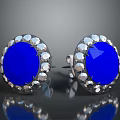 Elegant Round Blue Gemstone Earrings Surrounded by Small White Gemstones in Silver Setting