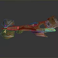 Worn Orange Retro Futuristic Spaceship With Damaged Wings And Transparent Cockpit