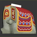 Red Yellow Blue Elephant Sculpture With Traditional Decorative Patterns And Reflection