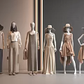 Models In Elegant Neutral Colored Outfits With Hats Display Different Clothing Styles Dresses Pants Tops