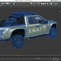 Green Los Angeles SWAT Tactical Pickup Truck With Roof Rack And Off Road Tires