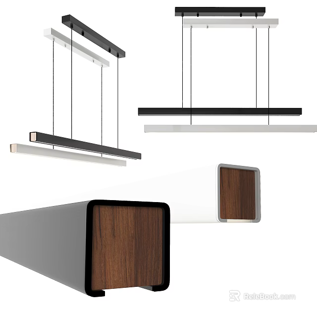 Modern Pendant Lights With Black White Finish And Walnut Wood Accents 3d model 