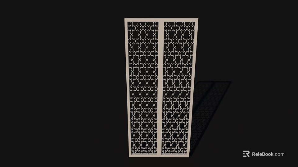 White Double Panel Room Divider With Geometric Hollow Design For Interior 3d model